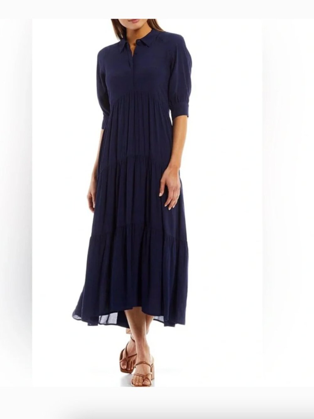 A Loves A Tiered Short Sleeve Shirtdress Midi Dress relaxed fit sz L